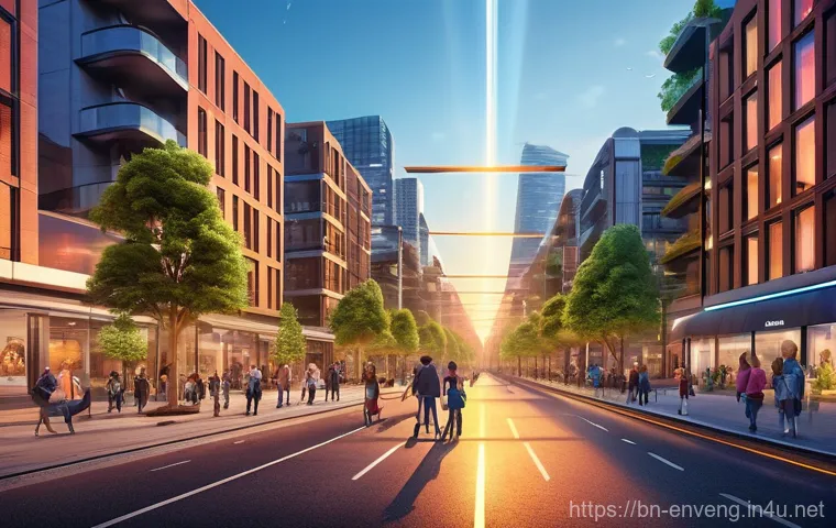 환경공학에서의 네트워크 기술 - **Prompt:** A vibrant, futuristic cityscape at sunset, with sleek, unobtrusive smart sensors integra...