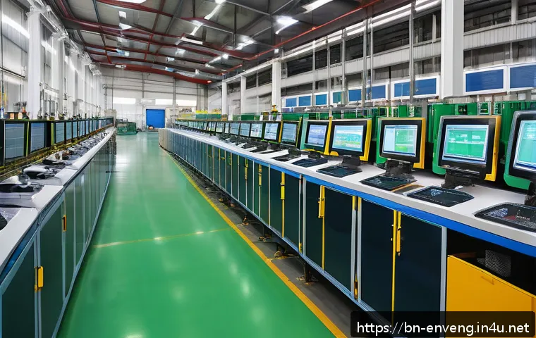 자원 효율적인 산업 공정 - A modern plastic manufacturing factory interior showcasing automated control and monitoring systems ...