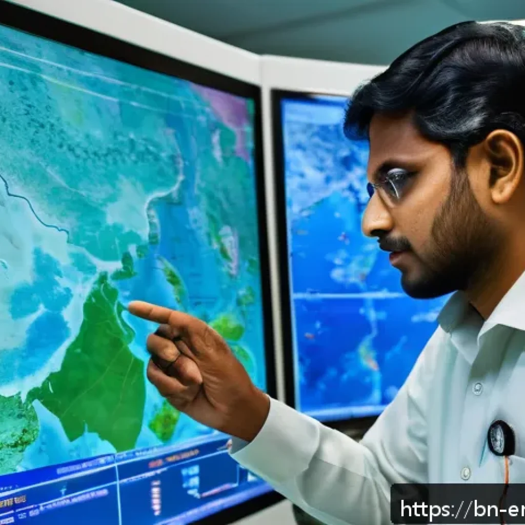 환경공학 전공 필수 과목 - An environmental engineer in traditional Bengali attire, carefully examining satellite images and se...