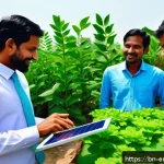 Home 18 탄소 배출 권 거래 시스템 - A vibrant urban rooftop garden in Bangladesh showcasing solar panels alongside lush greenery, with a...