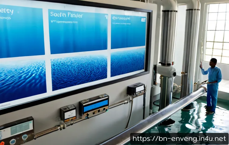 환경공학과 인공지능의 융합 - Photorealistic environmental engineer of South Asian appearance monitoring an AI-powered water treat...